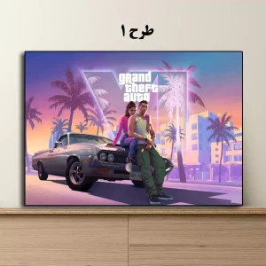 تابلو بازی GTA VI با طراحی شخصیت‌های بازی برای دکور اتاق گیمینگ